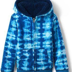 Lands' End Reversible Sherpa Fleece Hoodie, Cobalt Tie Dye, NWT